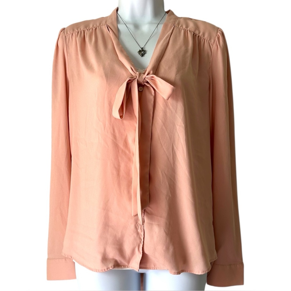 Ann Taylor Pink/Peach Tie Neck Blouse Size S
